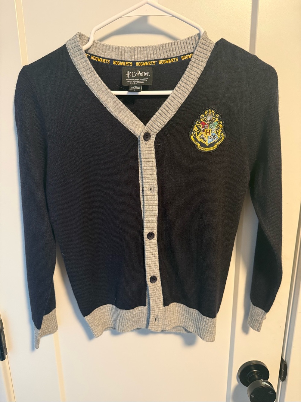 Warner Bros. Harry Potter Cardigan - Navy & Light Gray with Yellow Trim